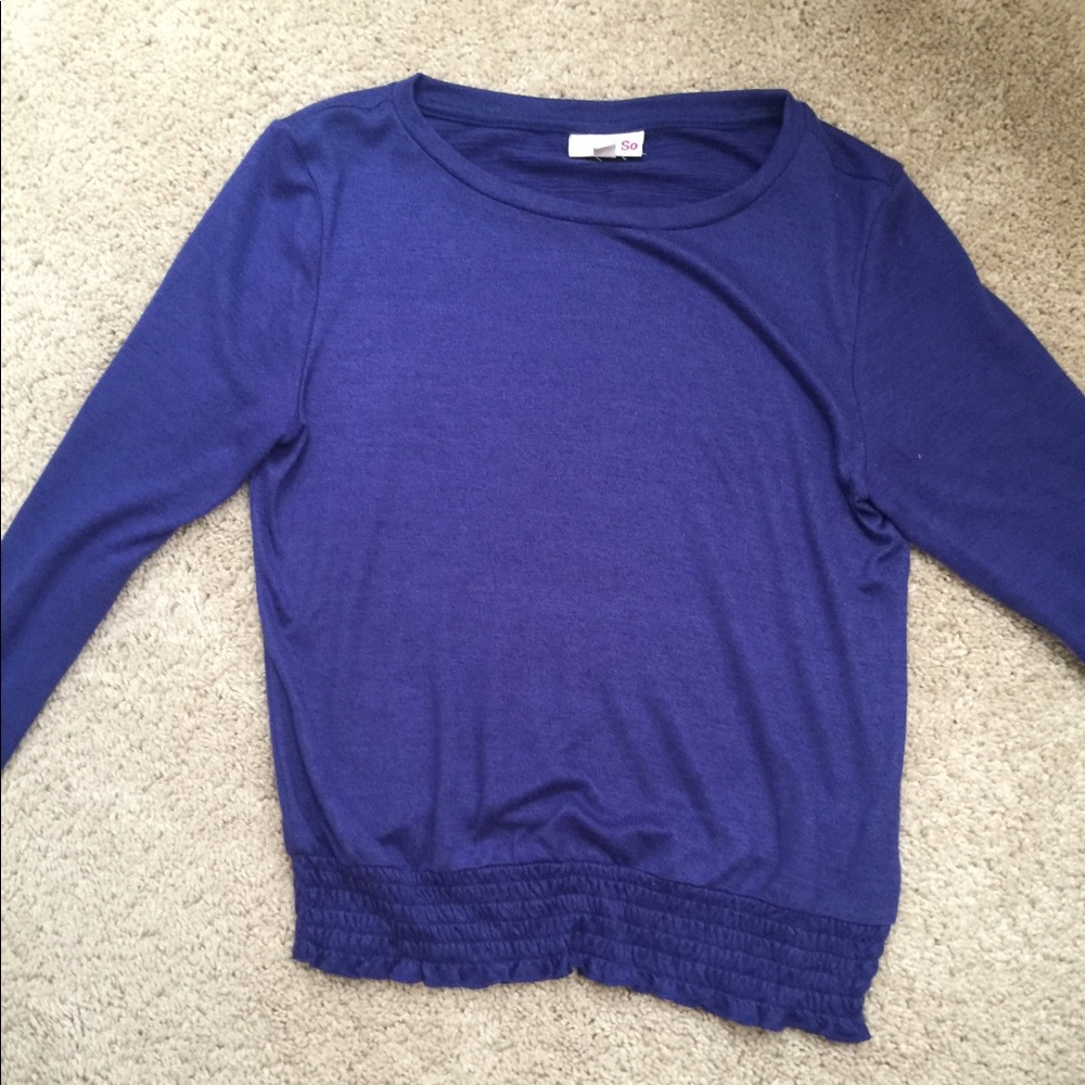 SO Dark Blue Long Sleeve Crop Top For Tween/Girl